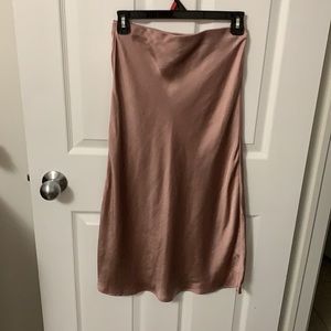 Pink satin midi skirt